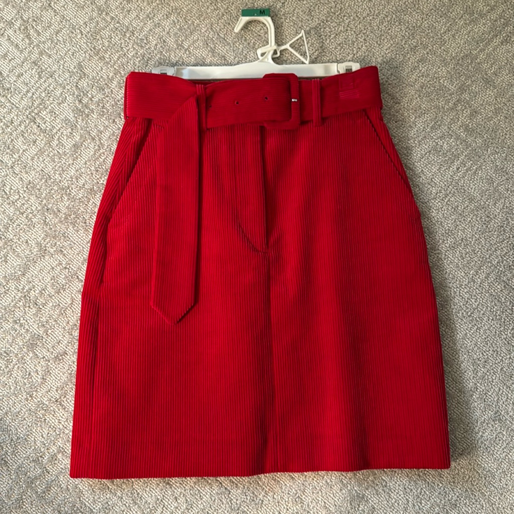 Sandro Red Corduroy Skirt With Belt